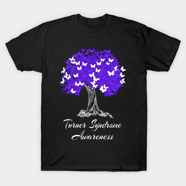 Turner Syndrome Awareness Purple Ribbon Tree With Butterflies T-Shirt by MerchAndrey